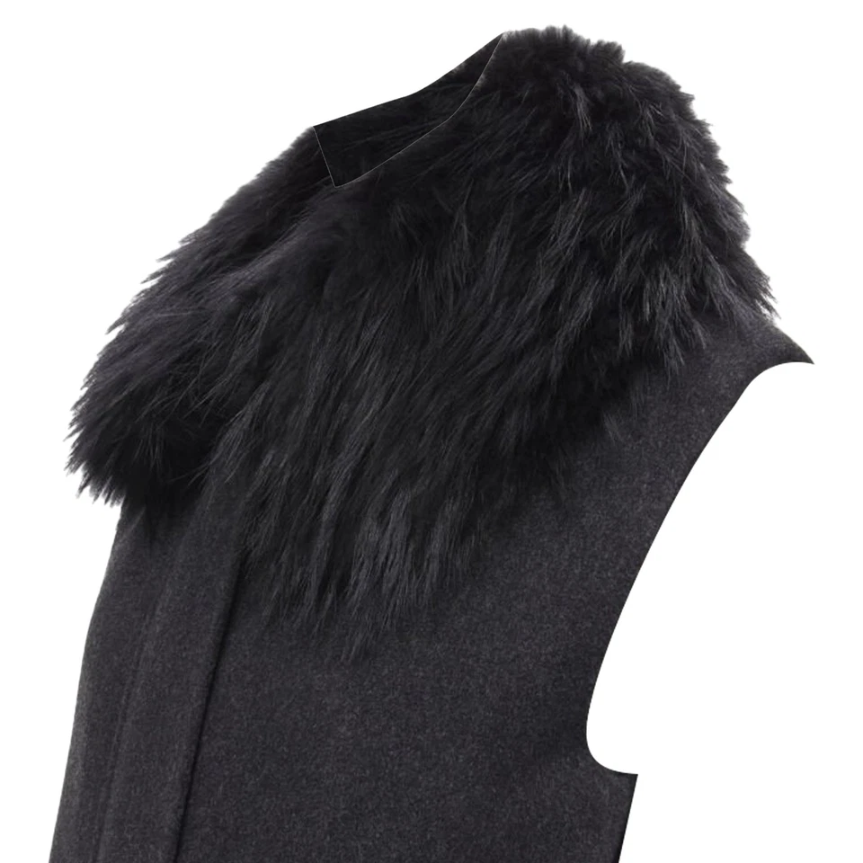 Joseph Wool Minimal Oversized Fur Collar Pockets Boxy Vest Women Black Size 40 - Image 2 of 4