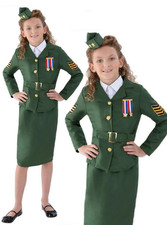 Army Girl Costume Kids Wartime Historical World War Fancy Dress Outfit Uniform G