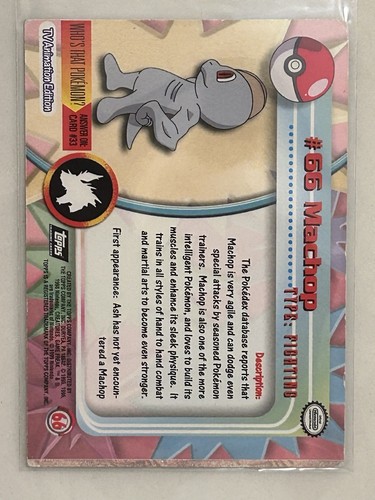 Pokemon Topps Machop #66 TV Animación Negro Logo Holo Lámina TARJETA INFERIOR MAL IMPRESA - Imagen 2 de 6