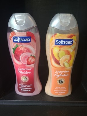 2 Softsoap Luxurious Body Wash Strawberry Vanilla Cream & Peach Ginger Oat 20 Oz