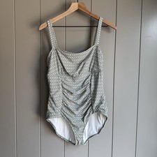 Anne Cole One-Piece Palm Breeze Swimsuit Size 14 White Olive Green Lined