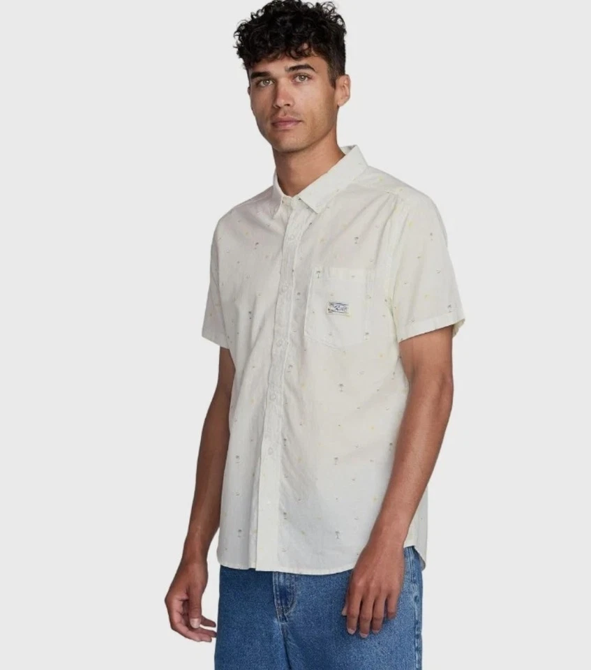 Camisa de manga corta RVCA Exotica Seersucker para hombre envío gratuito nueva con etiquetas mediana Foto 2 de 4