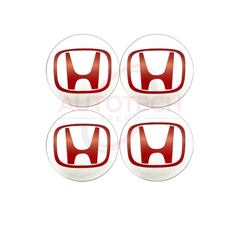 Silver/Red HONDA Set Of 4 Wheel Center Caps 69MM - Image 3 of 4