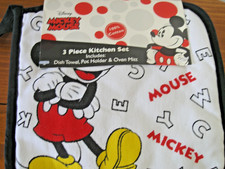 3 Piece Kitchen Set Towel, Pot Holder , Kitchen Mitt Micky Disney Cotton