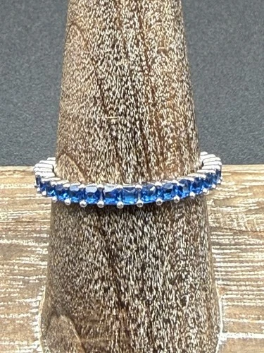 Vintage Sterling Silver .925 Sapphire Eternity Band Prong Set Sz 9 #362