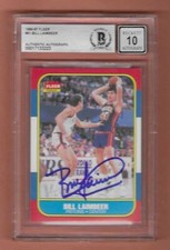 1986-87 FLEER #61 BILL LAIMBEER SIGNED DETROIT PISTONS BECKETT CERTIFIED AUTO 10