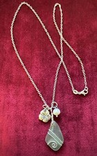 Hawaiian Jewelry Sea Glass Necklace, Wire Wrapped Seafoam Necklace, Pearl 20  