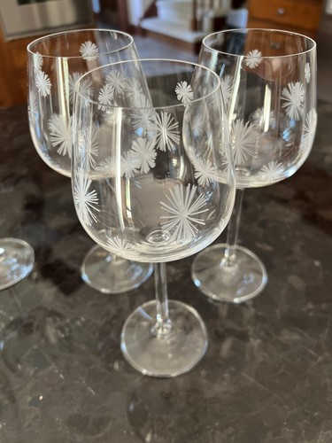 Set Of 9 Etched Dandelion Wine Glasses 8 1/4” X 2 1/2” Sparkly Clean - Picture 4 of 14