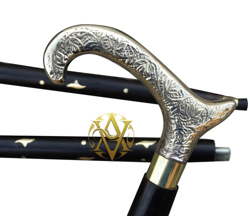 Handmade Victoria Walking Stick Classic Antique Metal Handle Wooden Vintage Cane - Picture 2 of 4