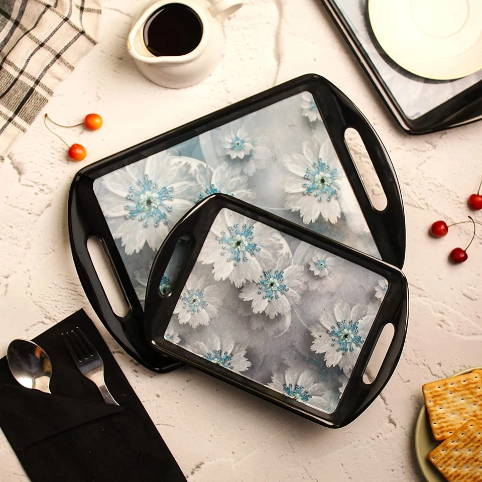 Melamine Classic Tray Set for Serving (3 Trays) with Handles - Image 3 of 4