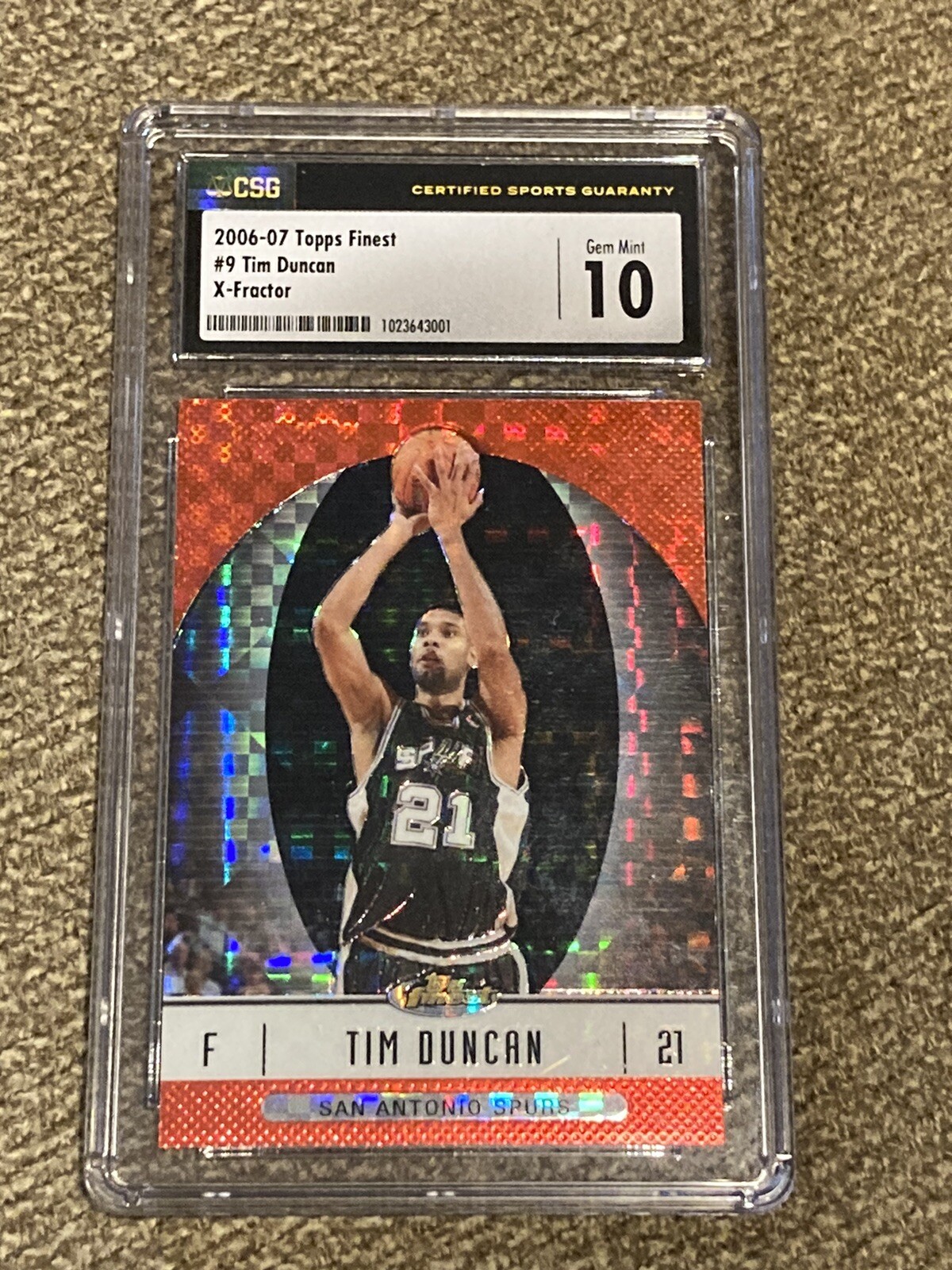 2006-07 Topps Finest X-Fractor #9 Tim Duncan SP /25 CSG 10 Gem Mint Spurs HoF