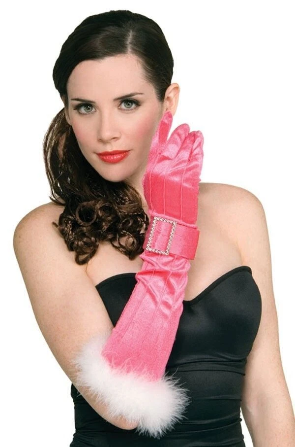 Mujeres Halloween Comic Con Cosplay Guantes Rosa Borde Marabú Hebillas Plateadas Foto 3 de 4