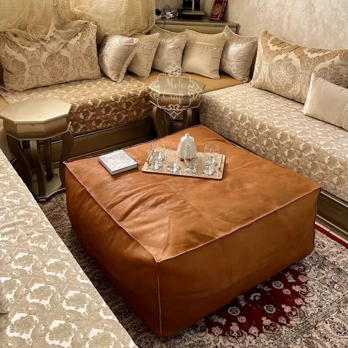 Leather Pouffe Moroccan Handmade Footstool Ottoman Brown Pouf Genuine New - Picture 2 of 5