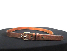 VTG GAP Brown Leather Gold Buckle Belt Women Sz M, 33"-37"