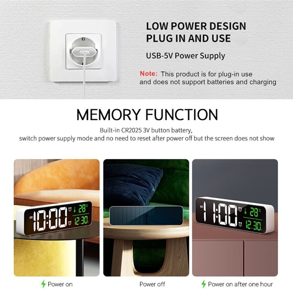 Digital Clock Large Display Alarm Clock Automatic Brightness Dimmer, Black
