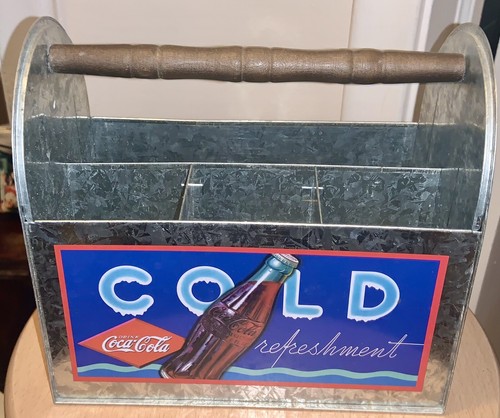 2002 Coca Cola Ice Cold Galvanized Metal Carrier Display Rare NOS