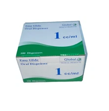 Easy Glide 1ml 1cc Oral Syringe, Sterile, Caps Included, 100 Pack
