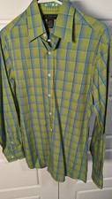 Men's SMALL J Ferrar Long Sleeved Shirt, Green/Blue Plaid