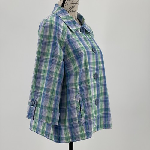 Southern Lady Jacket NWOT Women’s Blue Green Purple & White Plaid Size 14 Large - Picture 2 of 7