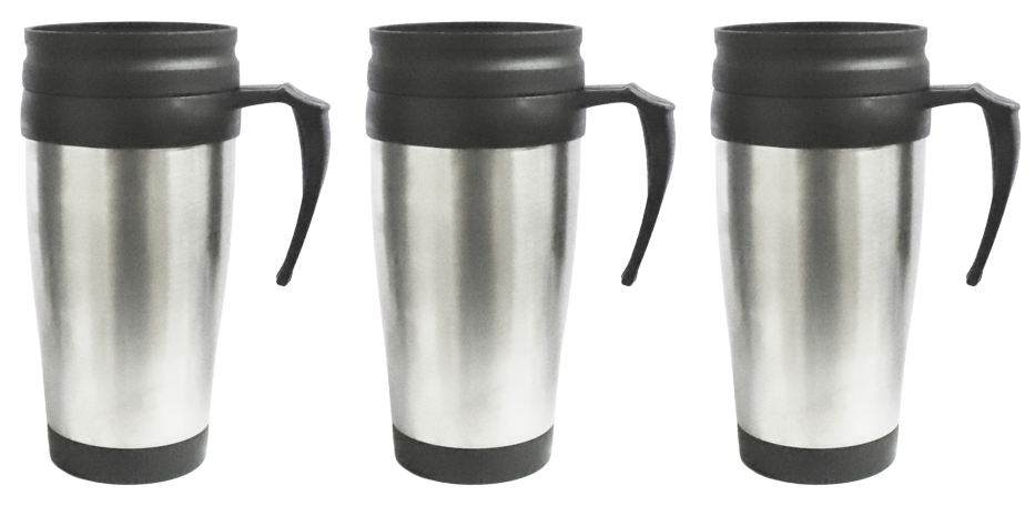 3x basiks Stainless Steel Flask Mug Cup Hot Cold Tea Coffee Drink Travel - 450ml