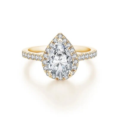 2 kt Gelbgold Ring Birnenschliff Diamant Testpass Laborgefertigt VVS1/D/Top 7,5