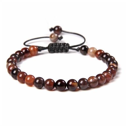 Bracciale Regolabile Perline In Pietra Naturale 6MM Tessuto Rotondo Fatto a Mano - Foto 63 di 104