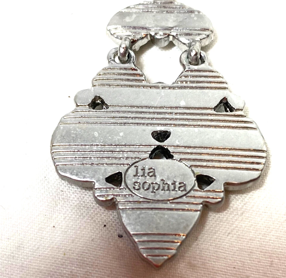 Lia Sophia Silver Tone Dangle Drop Earrings Green Stones Clear Accent - Image 2 of 4