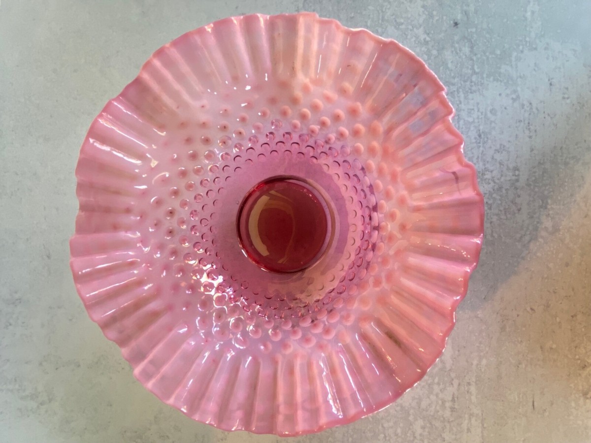 Vintage Fenton Glass Pink Opalescent Hobnail Ruffled Edge