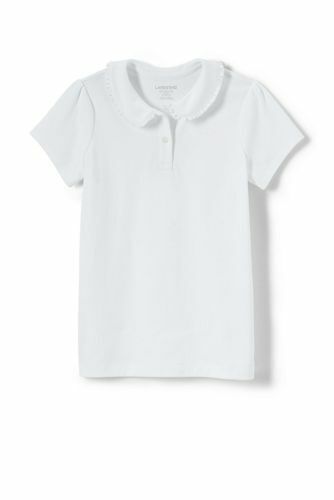 Lands' End Short Slv Ruffled Peter Pan Collar Knit Shirt White S # 489154