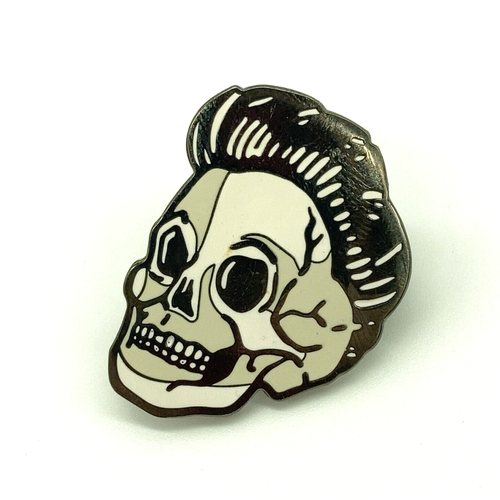 White And Black Rockabilly Skull Pin
