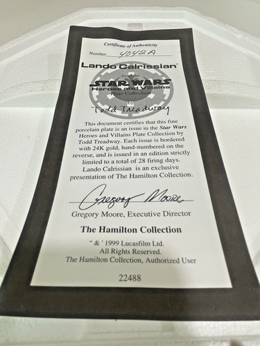 Lando Calrissian Star Wars Hamilton Collection Plate Heroes & Villians NIB w/CoA - Picture 3 of 3