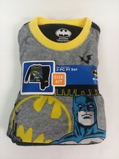 BATMAN Black Grey Blue Kids PJs 2pc Set Long Sleeve Flannel Pajamas Size 6/7