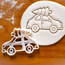Christmas Tree on Car Cookie Cutter - merry xmas winter festival magical advent