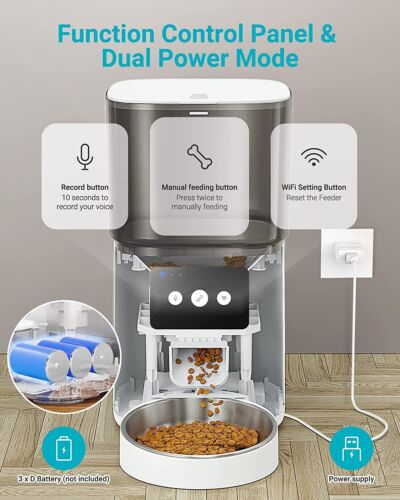 Distributore Automatico Cibo Gatti Cani, 6L WIFI Dispenser tramite app 15 pasti - Foto 3 di 9