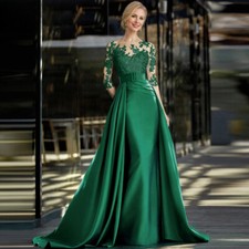 Appliques Mother of The Bride Dress Sashes Button Detachable Train Satin