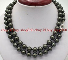 36 Inch Long Natural 8/10/12mm Black South Sea Shell Pearl Round Beads Necklace