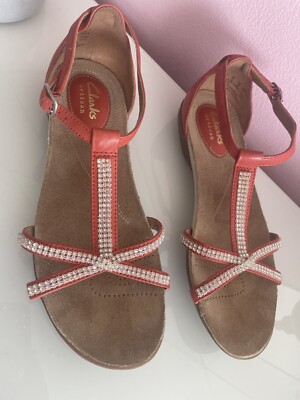 Clarks Artisan raffi Coral Orange Sparkle Strappy leather sandal