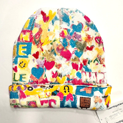 Aqua Kerri Rosenthal Graffiti Beanie Hat Love Heart Happy Smile Print Exclusive