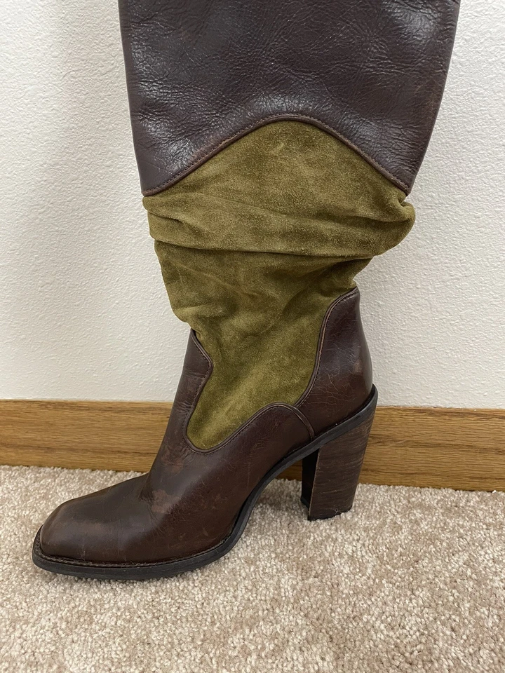 Antonio Melani Botas Mujer Verde Marrón Gamuza Cuero Zapatos Talla 8.5M Foto 3 de 4