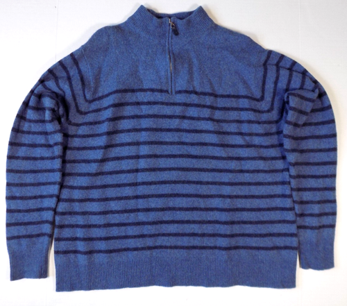 Peter Millar 100% Merino Wool Sweater 1/4 Zip Blue Striped 2XL
