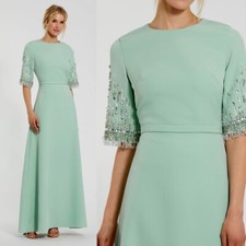 Mac Duggal NEW Green Crepe A Line Gown With Beaded 3/4 Sleeves $698 - Size 14