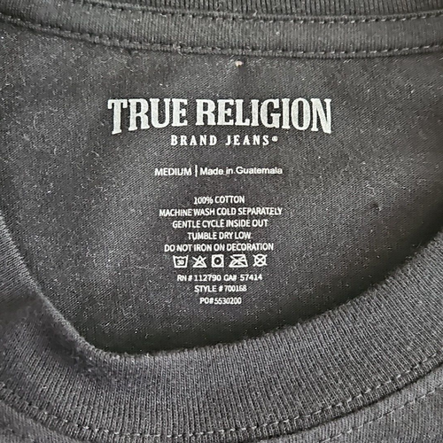 True Religion Black T-Shirt Logo Crew Lucky Horseshoe Buddha Graphic in Gold NWT - Picture 5 of 9
