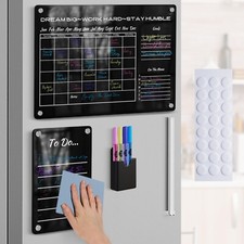 Acrylic Erasable Calendar for Fridge, 2 Set Clear Magnetic Monthly and Weekly