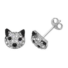 Kids Childrens Cat Earrings Solid Sterling Silver 925 Hallmark Brand New Boxed
