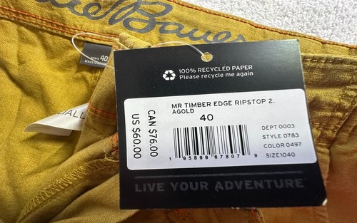 NWT Eddie Bauer mens gold cargo shorts 40W flat solid zipper relaxed Sri Lanka - Picture 5 of 8