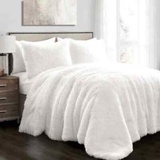 NEW COZY ULTRA SOFT PLUSH WHITE FAUX LONG SHAGGY FUR LUXURY COMFORTER SET