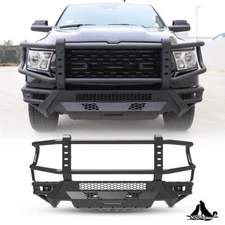 Front Bumper For 2019-2024 Ram 1500 Pickup+LED Pod Lights+Skid Plate+Winch Plate