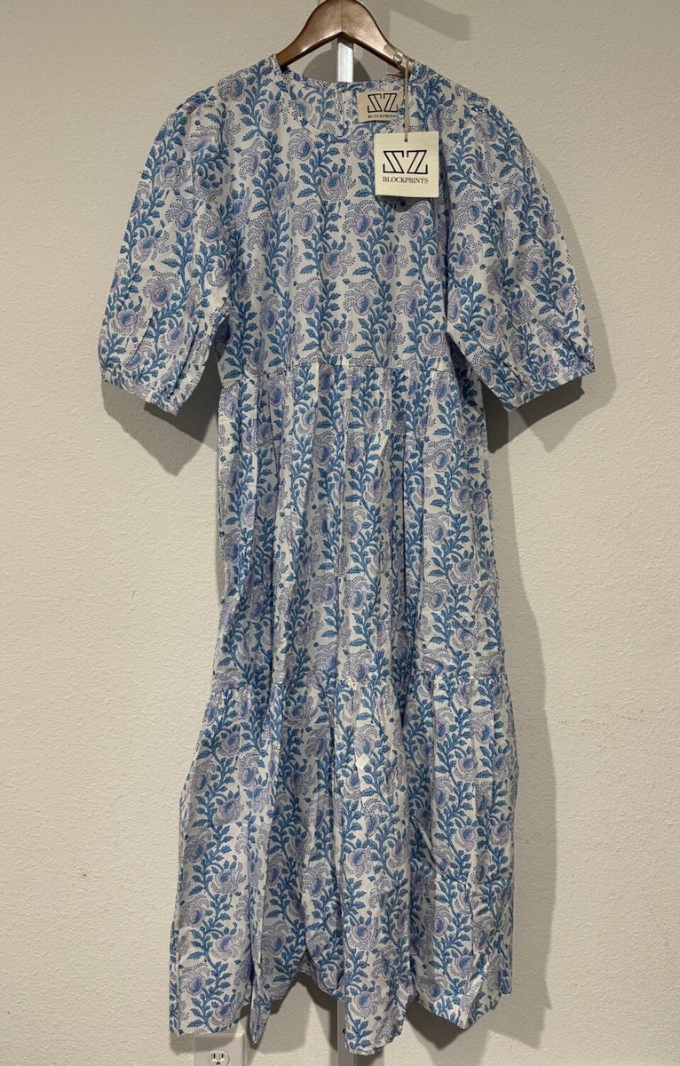SZ Blockprints Gaia dress Lavender And Cornflower Blue NEW