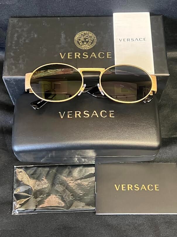 VERSACE OVAL SUNGLASSES VE2264 MATTE GOLD FRAME DARK GREY LENS 140mm image 6