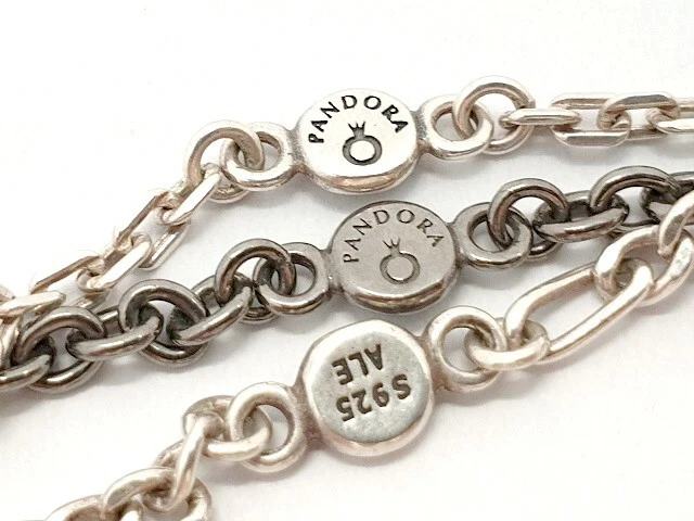 Pandora Sterling Silber 925 Kette 3 Reihig mit Dotty Stud Clip Stopper Nieten - Bild 3 von 4